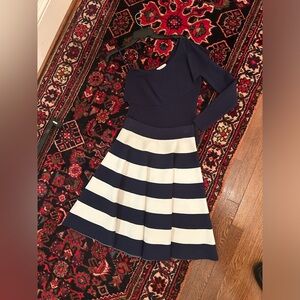 Milly Navy One Shoulder Top/Striped Skirt Set